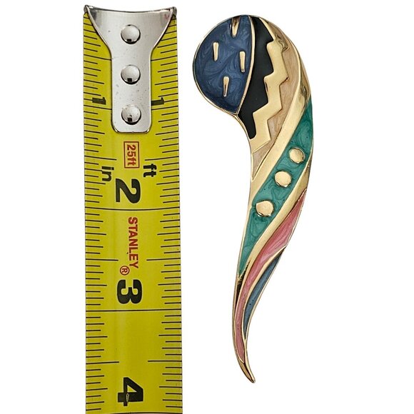 Modernist Fernando Originals FO Multi Color Enamel Paisley Brooch, Signed L617 - Picture 8 of 9